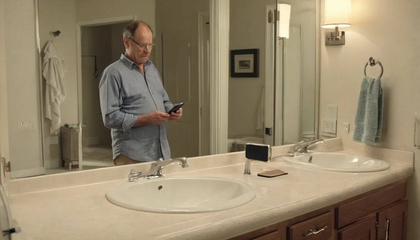 A homeowner photographing a bathroom to prepare for estimates